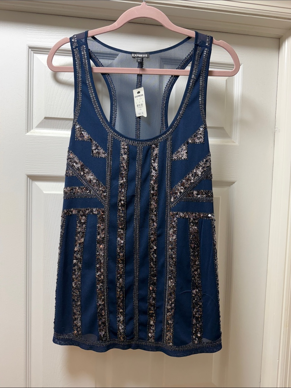 Express Navy Sequin Racerback Tank Top
